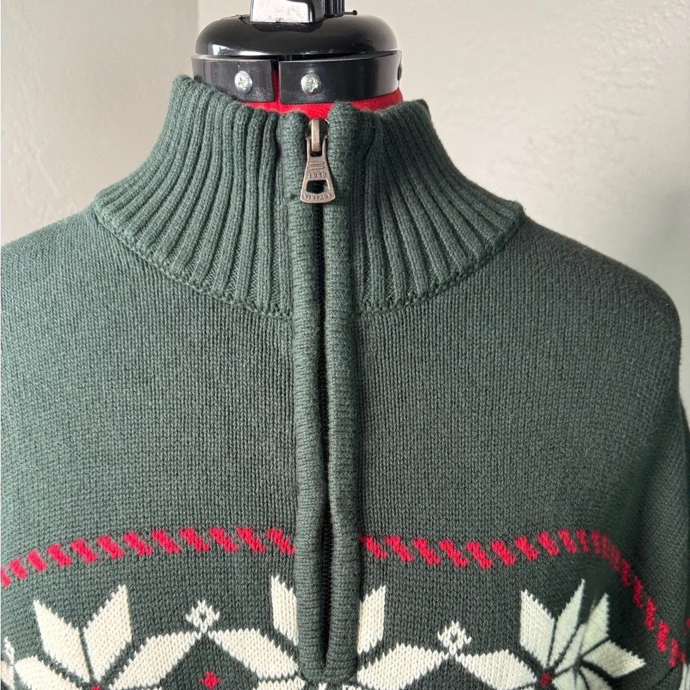 Unisex Weatherproof Vintage Holiday Green Fair Isle Sweater Cotton Size L